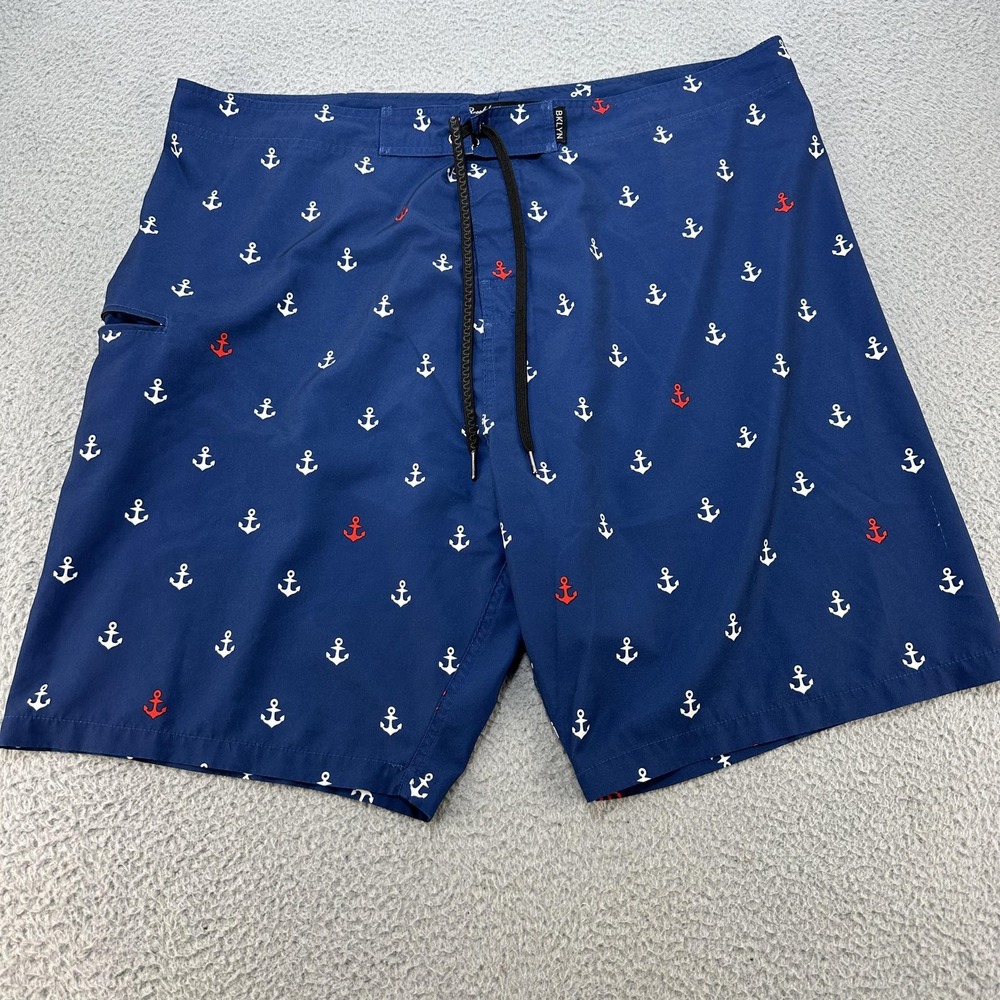 Brooklyn‎ Cloth Boardshorts Mens 38 Navy Blue Anchor Print Stretch Swim Trunks